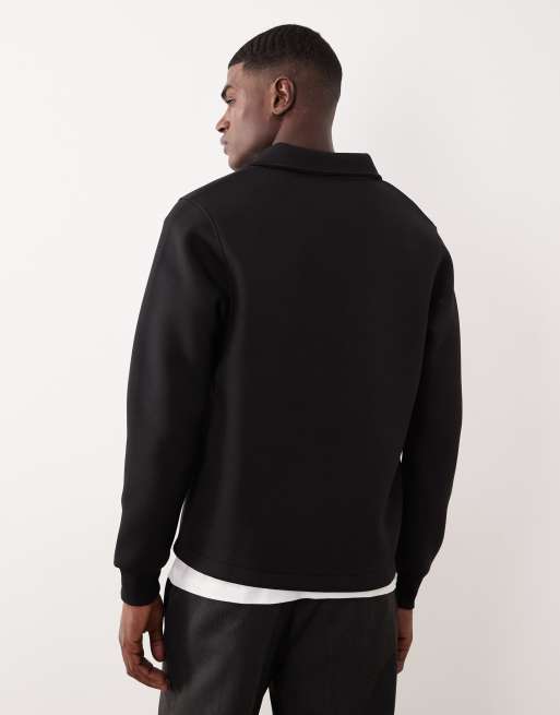 ASOS DESIGN heavyweight polo sweatshirt with fixed hem in scuba-style fabric in black, 3 of 5