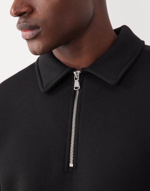 ASOS DESIGN heavyweight polo sweatshirt with fixed hem in scuba-style fabric in black, 5 of 5