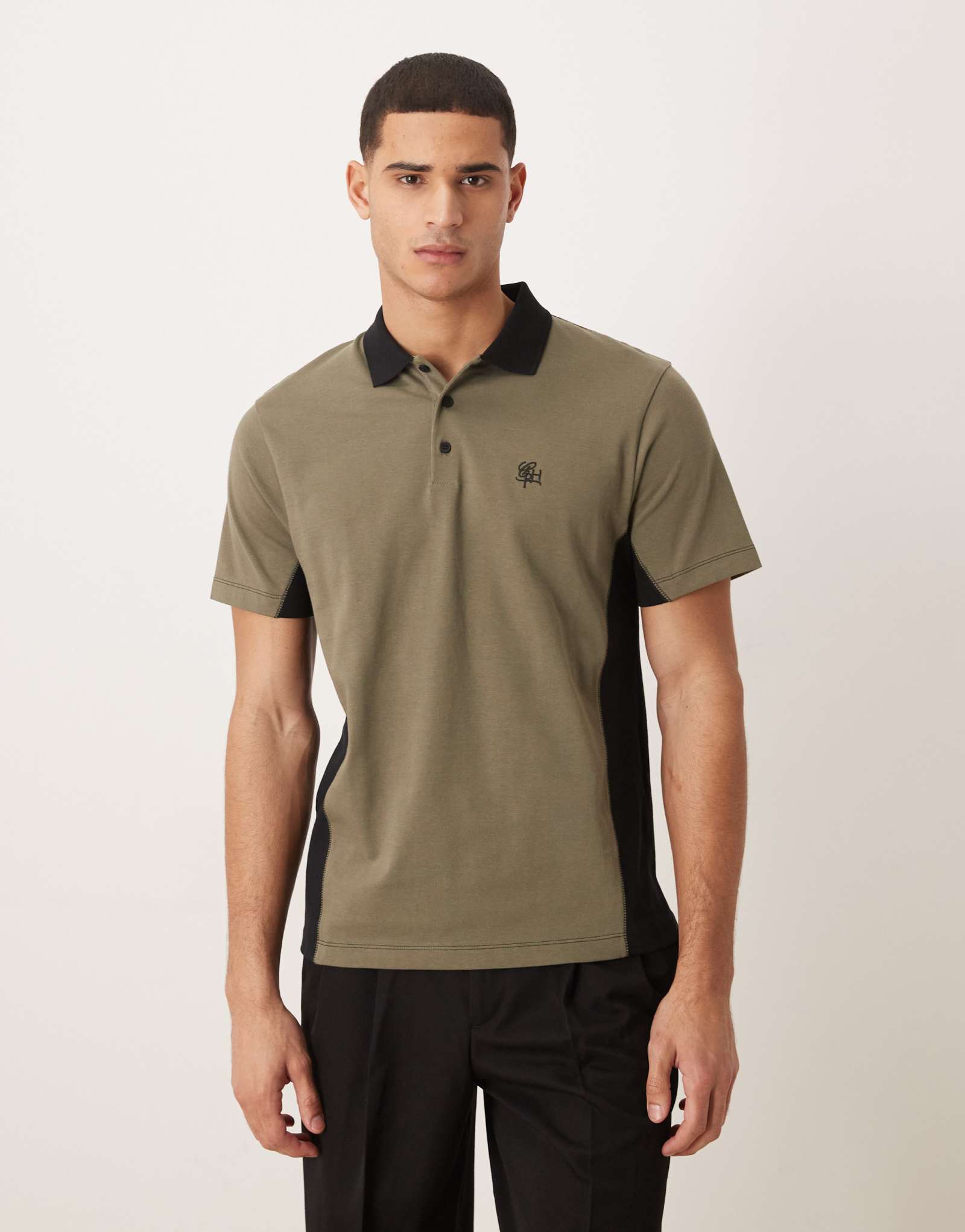 ДИЗАЙНЕРСКАЯ футболка-поло ASOS heavyweight с вставками и вышивкой на груди цвета хаки
