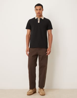 Asos Design Heavyweight Polo With Contrast Collar In Black