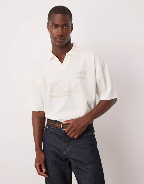 ASOS DESIGN heavyweight polo with print in beige - view 1