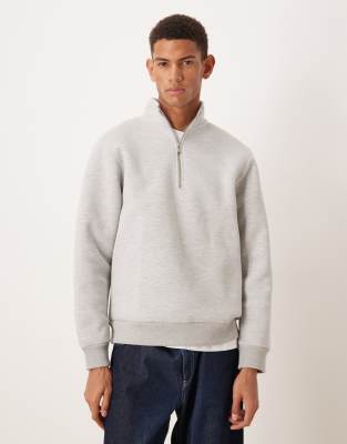 Asos Design Heavyweight Quarter Zip Sweatshirt In Gray