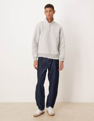 Asos Design Heavyweight Quarter Zip Sweatshirt In Gray