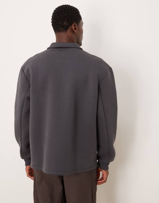 ASOS DESIGN heavyweight quarter zip sweatshirt with collar in scuba-style fabric in charcoal, 3 of 5