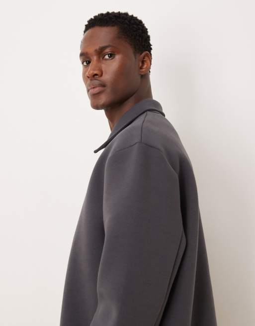 ASOS DESIGN heavyweight quarter zip sweatshirt with collar in scuba-style fabric in charcoal, 4 of 5