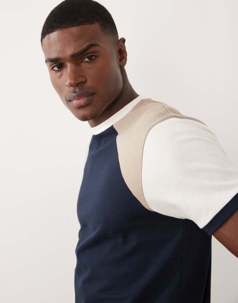 ASOS DESIGN heavyweight regular fit raglan t-shirt with contrast panels in navy - view 1
