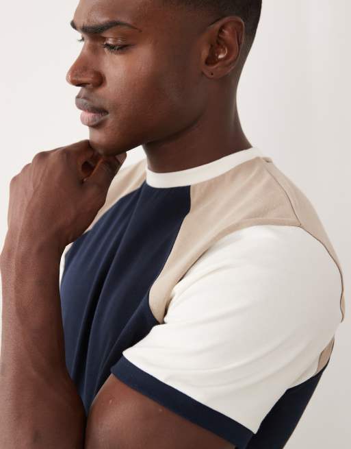 ASOS DESIGN heavyweight regular fit raglan T-shirt with contrast panels in navy, 5 of 5