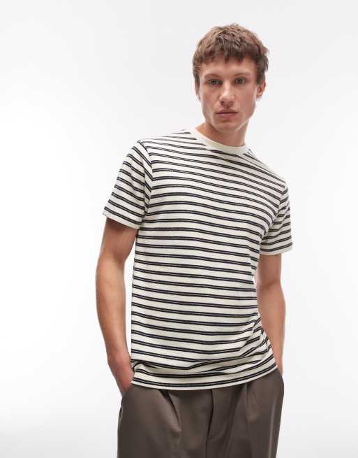 ASOS DESIGN heavyweight regular fit stripe t-shirt in cream texture, 4 of 5