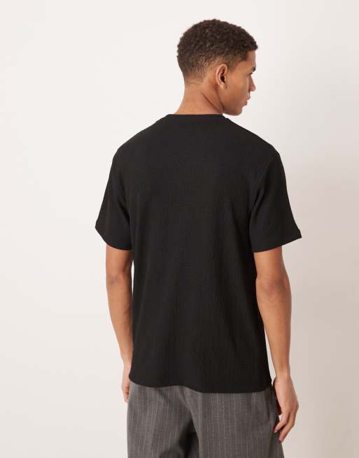 ASOS DESIGN heavyweight regular fit t-shirt in black crinkled rib, 3 of 5