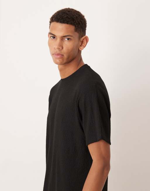 ASOS DESIGN heavyweight regular fit t-shirt in black crinkled rib, 4 of 5