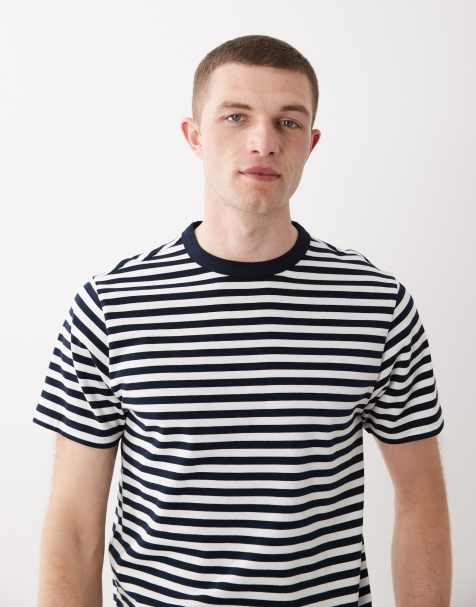 ASOS DESIGN heavyweight regular fit T-shirt in navy stripe - view 1