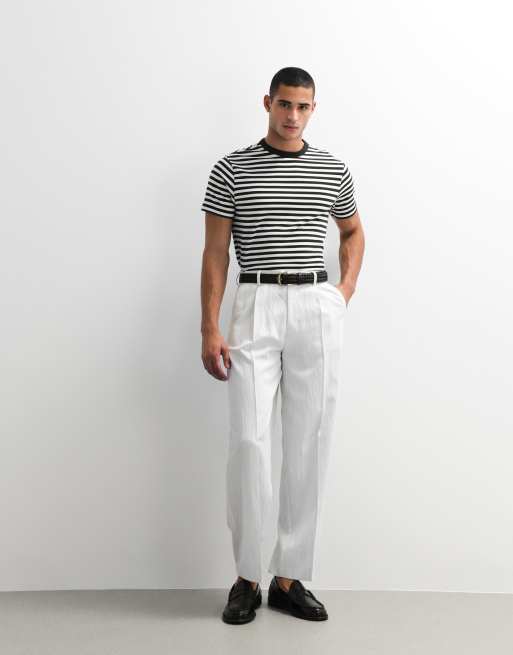 ASOS DESIGN heavyweight regular fit T-shirt in navy stripe, 2 of 7