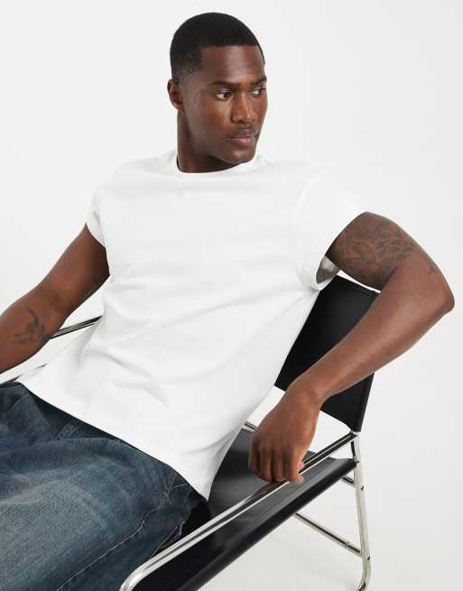 ASOS DESIGN heavyweight regular fit t-shirt with cap sleeve in cream, 2 of 5