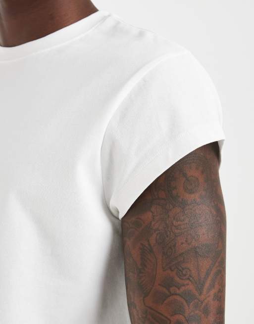 ASOS DESIGN heavyweight regular fit t-shirt with cap sleeve in cream, 4 of 5