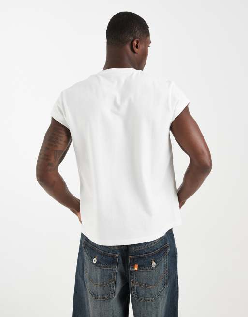 ASOS DESIGN heavyweight regular fit t-shirt with cap sleeve in cream, 5 of 5