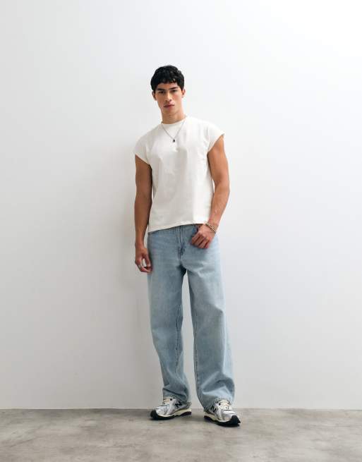ASOS DESIGN heavyweight regular fit t-shirt with cap sleeve in cream, 3 of 5