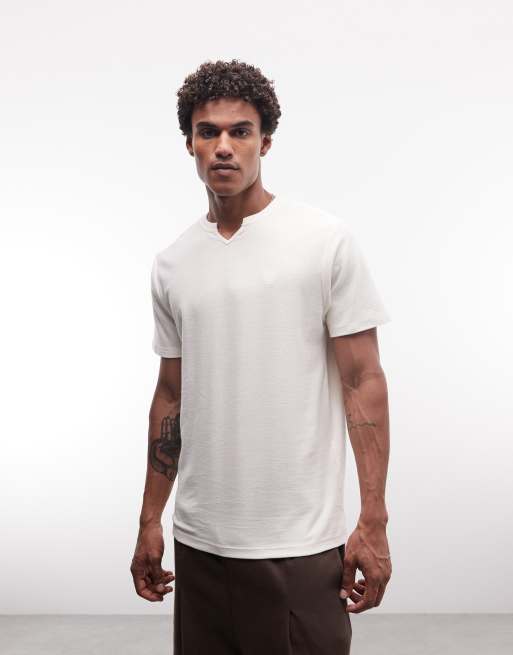 ASOS DESIGN heavyweight regular fit t-shirt with chest embroidery in cream crepe fabric, 3 of 5