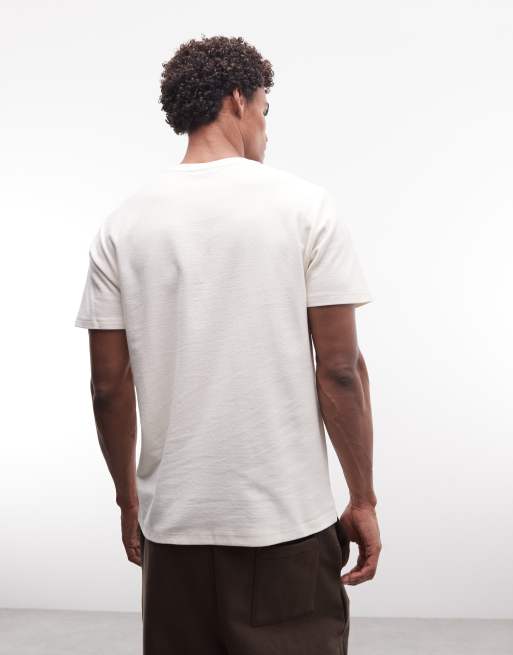 ASOS DESIGN heavyweight regular fit t-shirt with chest embroidery in cream crepe fabric, 5 of 5