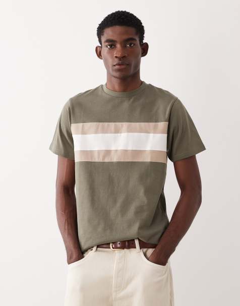 ASOS DESIGN heavyweight regular fit t-shirt with contrast panel in khaki - view 1