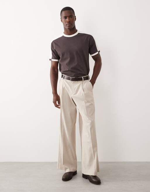 ASOS DESIGN heavyweight regular fit t-shirt with contrast paneling in dark brown, 2 of 5