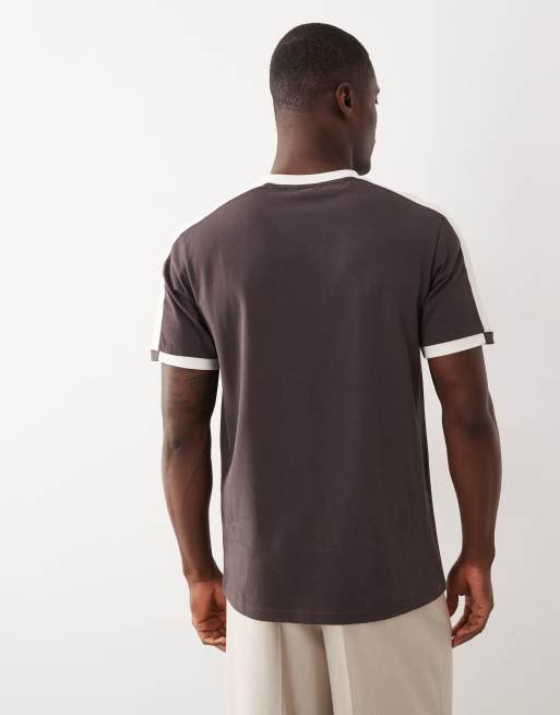 ASOS DESIGN heavyweight regular fit t-shirt with contrast paneling in dark brown, 5 of 5