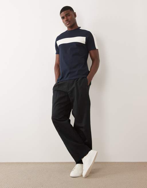 ASOS DESIGN heavyweight regular fit T-shirt with contrast panels in navy, 2 of 5