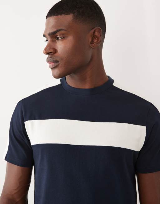 ASOS DESIGN heavyweight regular fit T-shirt with contrast panels in navy, 3 of 5