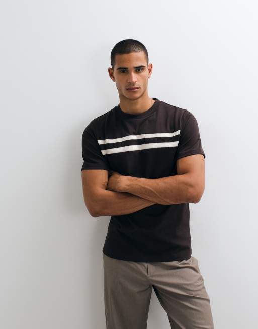 ASOS DESIGN heavyweight regular fit t-shirt with contrast tipping in brown, 4 of 5