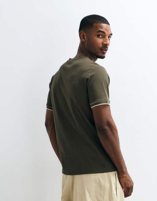 ASOS DESIGN heavyweight regular fit t-shirt with contrast tipping in khaki texture, 3 of 5