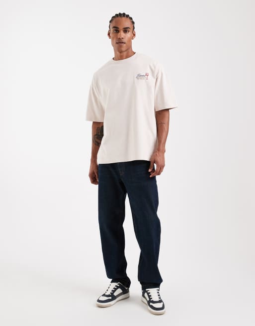 ASOS DESIGN heavyweight regular fit T-shirt with drinks graphic in ecru wash, 2 of 5
