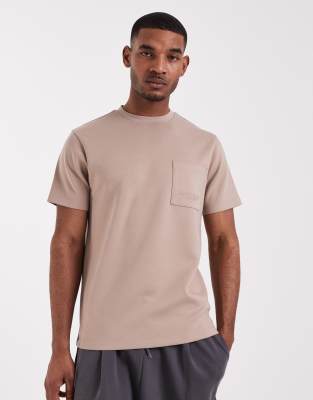 Asos Design Heavyweight Regular Fit T-shirt With Embroidered Text In Brown