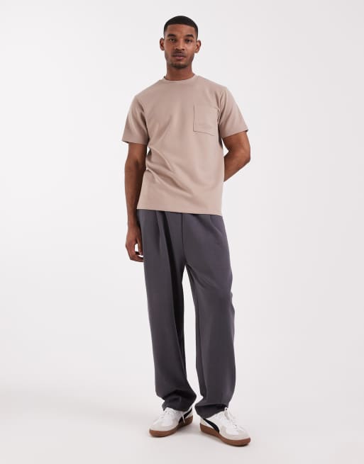 ASOS DESIGN heavyweight regular fit t-shirt with embroidered text in mocha, 2 of 5