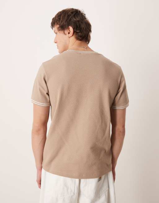 ASOS DESIGN heavyweight regular fit t-shirt with floral embroidery in beige texture, 3 of 5