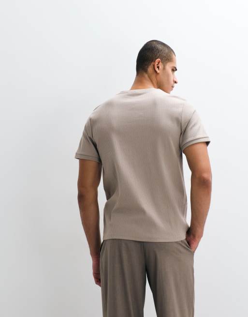 ASOS DESIGN heavyweight regular fit t-shirt with notch neck in beige rib, 5 of 5