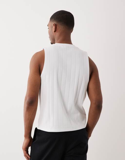 ASOS DESIGN heavyweight regular fit wide rib tank in white, 4 of 5