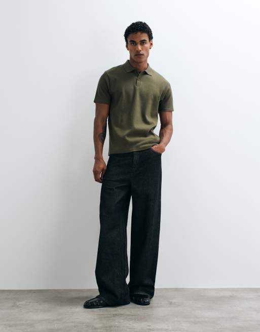 ASOS DESIGN heavyweight regular polo in khaki texture, 2 of 5