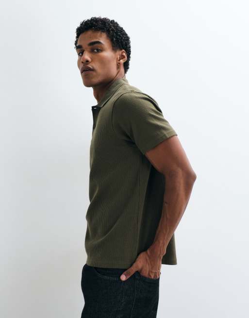 ASOS DESIGN heavyweight regular polo in khaki texture, 5 of 5