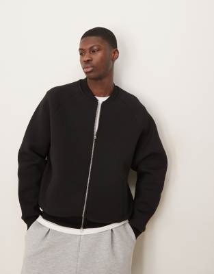 ASOS DESIGN heavyweight relaxed bomber jacket in scuba-style fabric in black