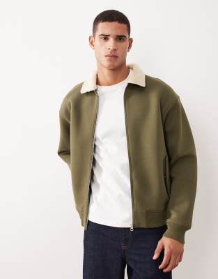 Asos Design Heavyweight Relaxed Bomber Jacket In Green