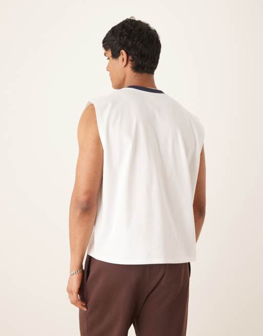 ASOS DESIGN heavyweight relaxed boxy fit tank with print detail in white, 3 of 4