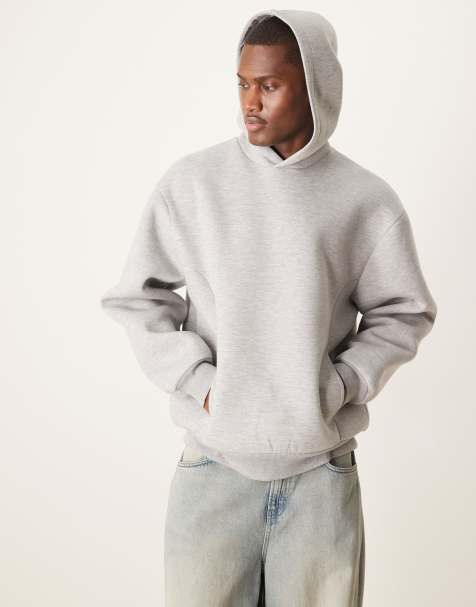 ASOS DESIGN heavyweight relaxed boxy hoodie in scuba-style fabric in grey marl - view 1