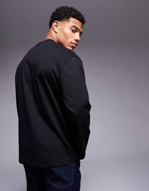 ASOS DESIGN heavyweight relaxed boxy long sleeve drop shoulder t-shirt in black, 2 of 4