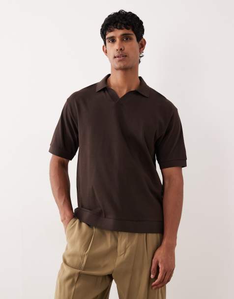 ASOS DESIGN heavyweight relaxed boxy polo in brown - view 1