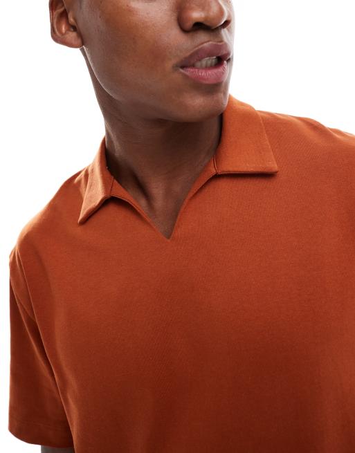 ASOS DESIGN heavyweight relaxed boxy polo in rust | ASOS