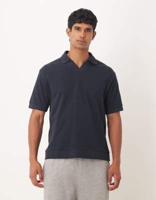 Asos Design Heavyweight Relaxed Boxy Polo With In Blue