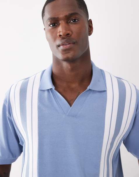 ASOS DESIGN heavyweight relaxed boxy polo with panel detail in blue