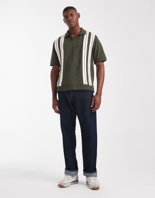 Asos Design Heavyweight Relaxed Boxy Polo With Panel Detail In Green