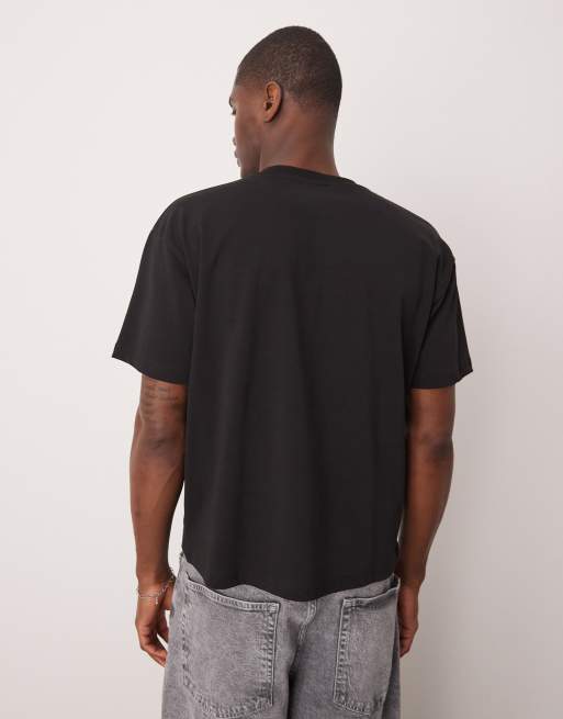 ASOS DESIGN heavyweight relaxed boxy t-shirt with henley neck in black, 4 of 4
