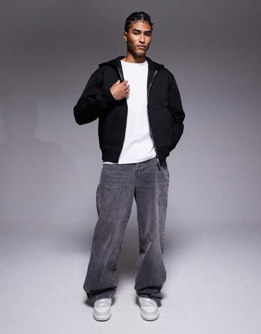 ASOS DESIGN heavyweight boxy relaxed zip up hoodie in black scuba-style fabric