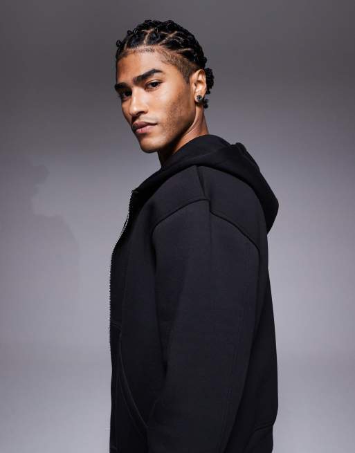 ASOS DESIGN heavyweight boxy relaxed zip up hoodie in black scuba-style fabric